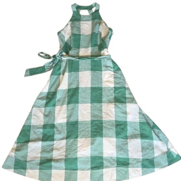 Anthropologie Maeve Greta Gingham Dress Sundress Size 4 Green and White Midi - Picture 4 of 13